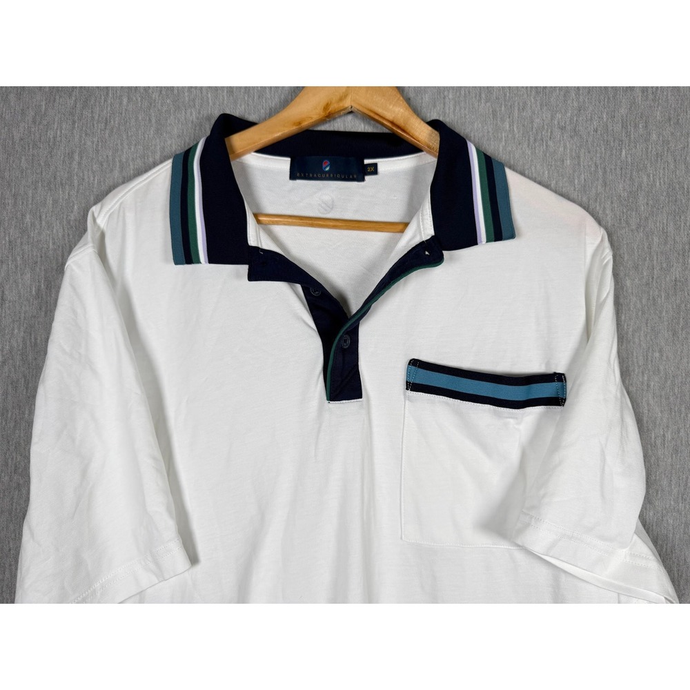 Extracurricular Mens 2XL White Golf Polo Shirt Striped Collar Short Sleeve